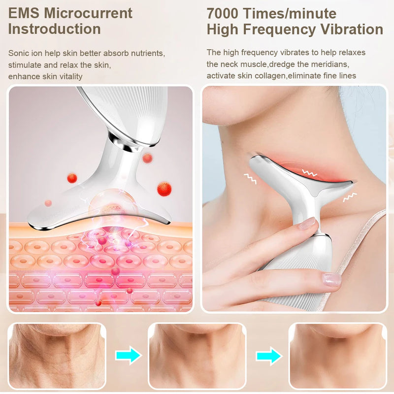 Massageador Facial Microcorrente EMS, Anti-Envelhecimento, Terapia De Luz Vermelha, Aperto Da Pele, Pescoço, Levantamento De Rosto