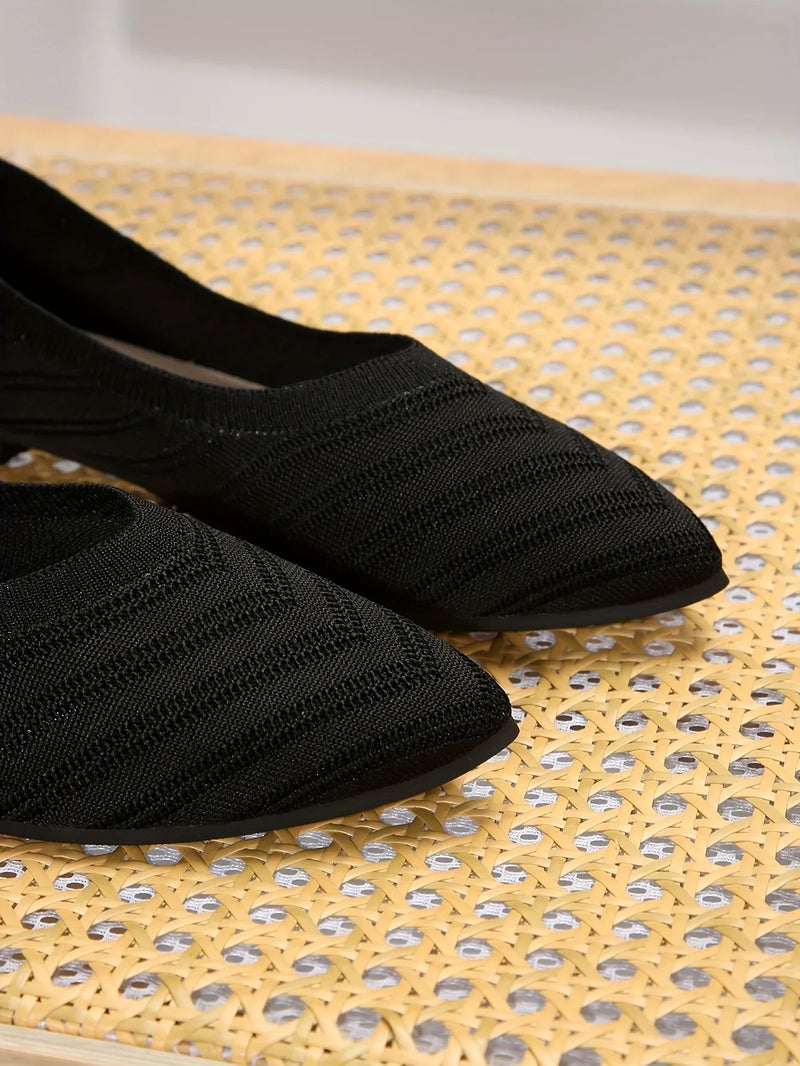 Sapatos baixos de bico fino femininos, cor sólida, de malha, sem cadarço, casuais, respiráveis, sapatilhas femininas, mocassins, sapatos confortáveis para mulheres