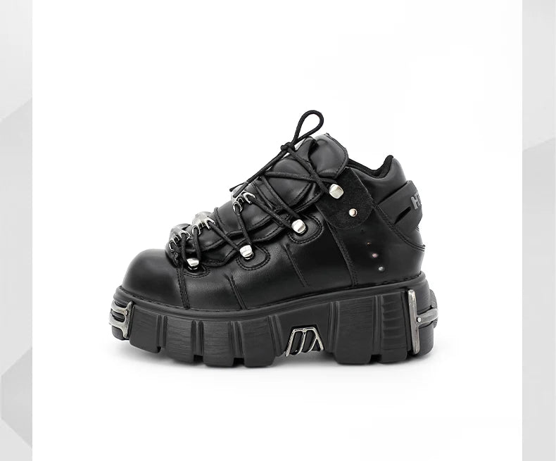 novo estilo punk sapatos femininos rendas altura do salto 6cm sapatos de plataforma mulher gótico tornozelo botas de rocha decoração de metal