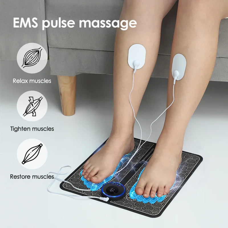 Almofada massageadora elétrica para pés EMS, estimulação muscular elétrica, massageador para pés, carregamento USB, portátil