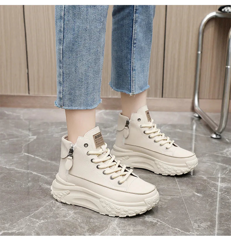 Tênis Femininos Luxo Moda Cano Alto Botas Femininas Plataforma Sapatos Casuais Tênis de caminhada ao Ar Livre para Mulheres