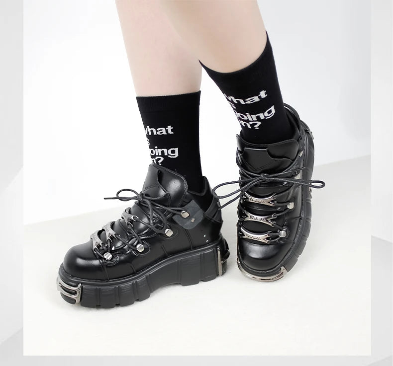 novo estilo punk sapatos femininos rendas altura do salto 6cm sapatos de plataforma mulher gótico tornozelo botas de rocha decoração de metal