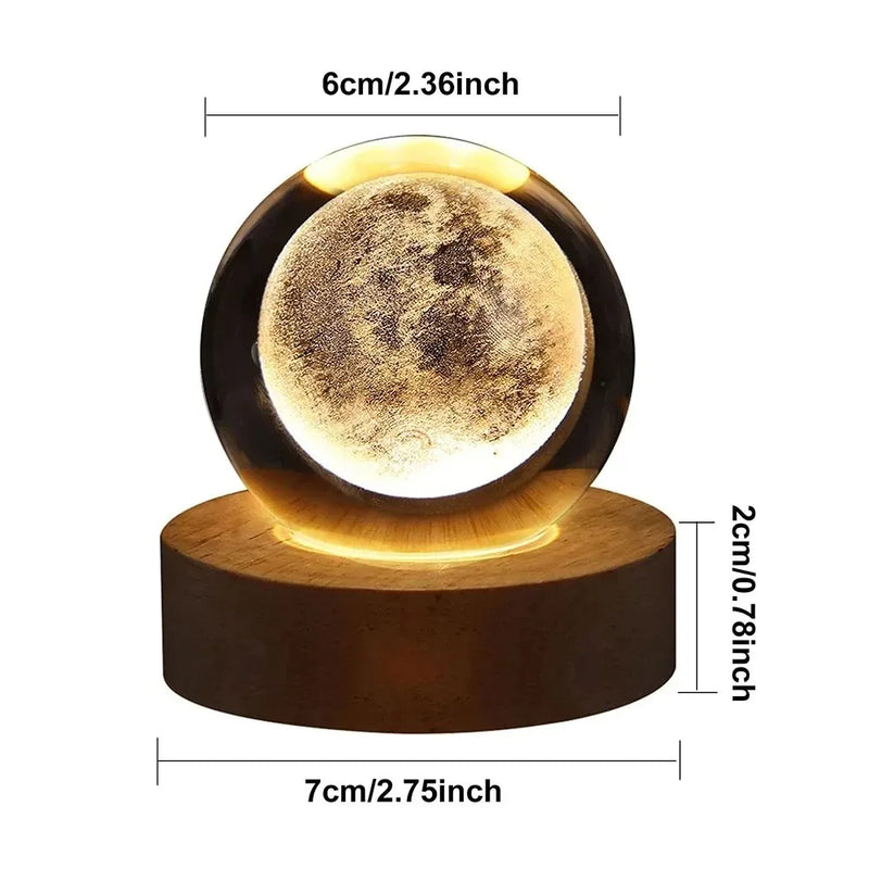 Lâmpada de bola de cristal 3D exclusiva com projeções de galáxias e planetas