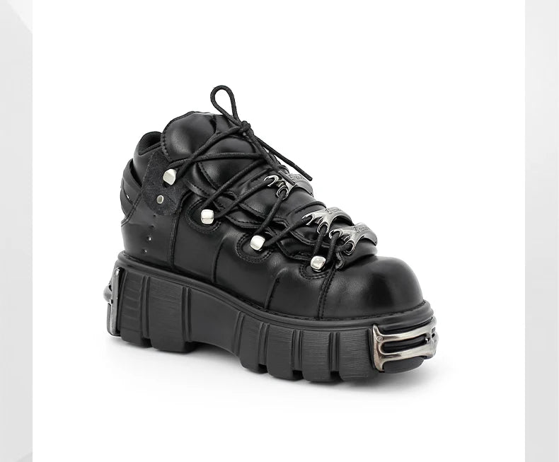 novo estilo punk sapatos femininos rendas altura do salto 6cm sapatos de plataforma mulher gótico tornozelo botas de rocha decoração de metal