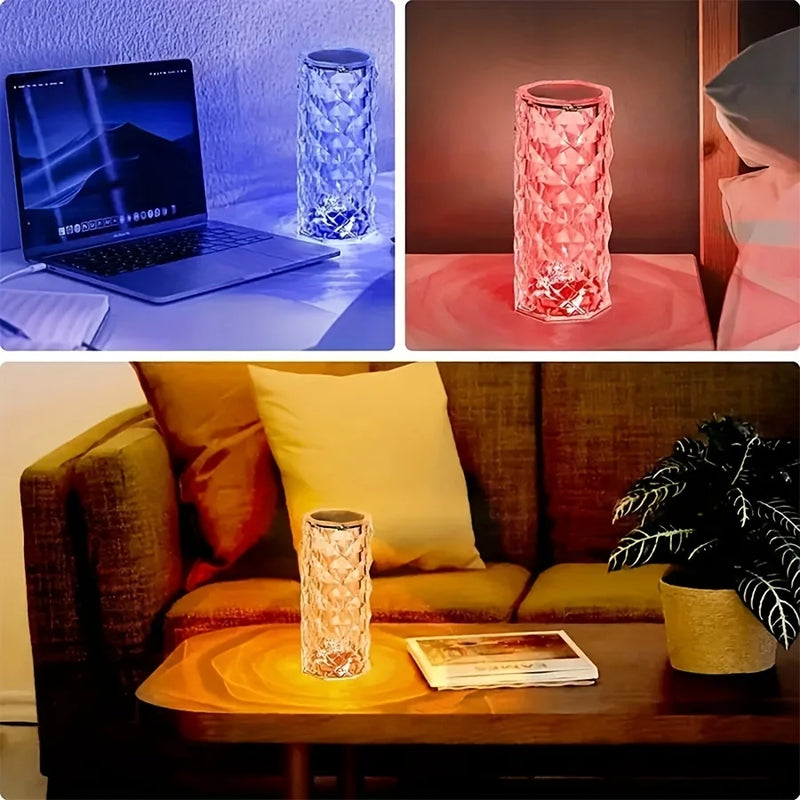 Lâmpada de mesa LED Night Light Crystal Touch Rose recarregável 16 cores romântica