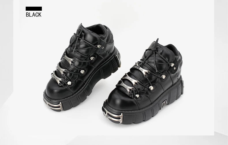 novo estilo punk sapatos femininos rendas altura do salto 6cm sapatos de plataforma mulher gótico tornozelo botas de rocha decoração de metal