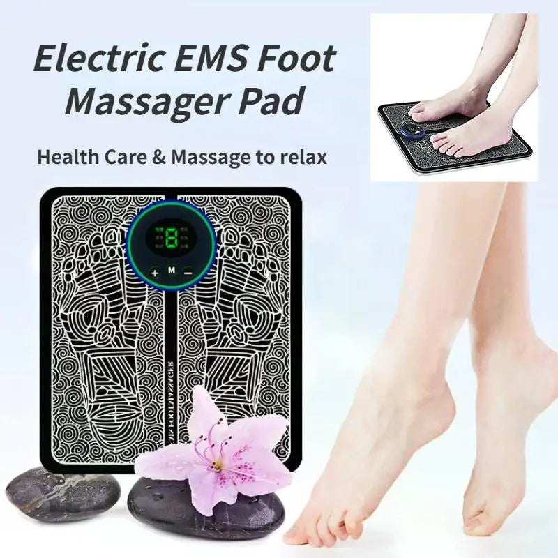 Almofada massageadora elétrica para pés EMS, estimulação muscular elétrica, massageador para pés, carregamento USB, portátil