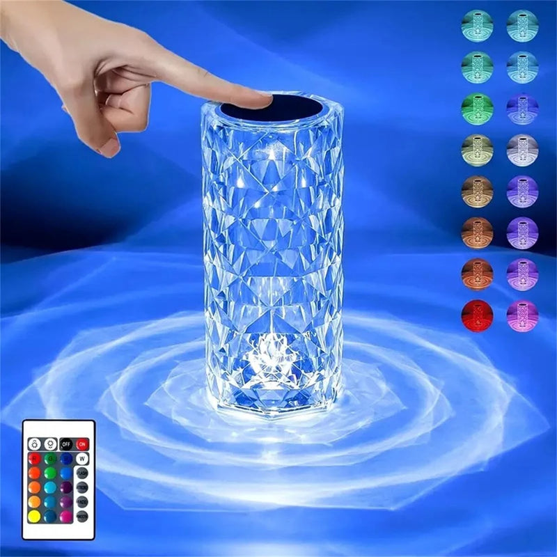 Lâmpada de mesa LED Night Light Crystal Touch Rose recarregável 16 cores romântica